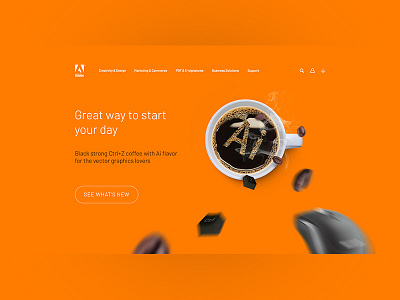Adobe Coffee adobe adobe creative cloud adobe creative suite adobe illustrator coffee creative graphic design hero image keyboard landing page mouse ui ux design webdesign