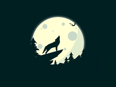 Full moon howling illustration negativespace wolf