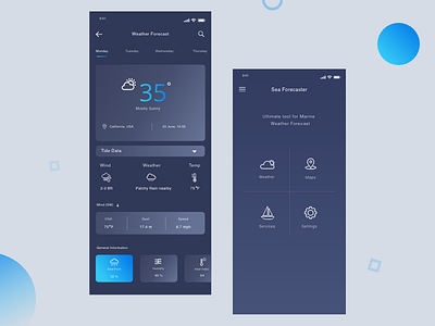 Marine Weather Forecast App app blue daily ui daily ui challenge ios iosapp iphonex mobile app ui ui design ui designer ui designs uiuxdesign user interface ux ux designer weather weather app weather forecast