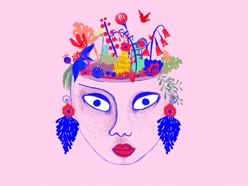 Bloom... aftereffects animation blue draw flowers gif girl head illustration pink plants procrate