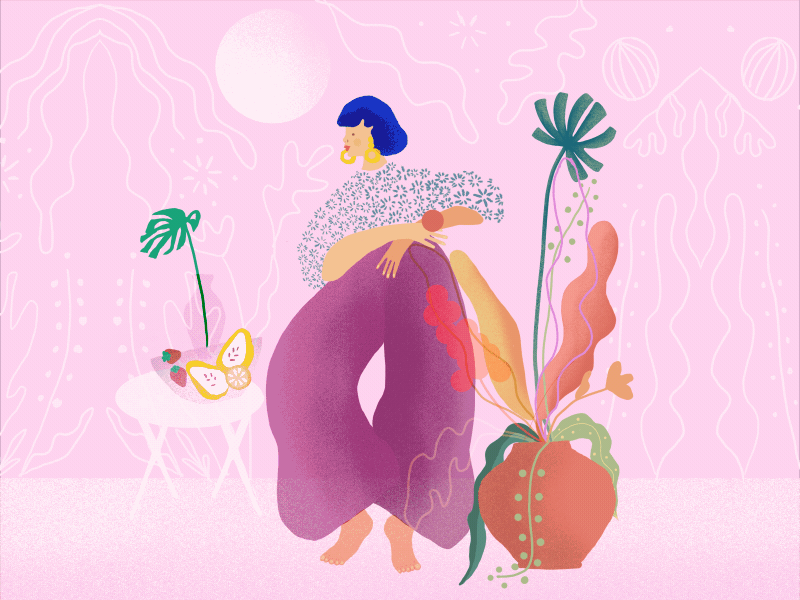 Plants... animación animation blue designer draw flowers fruits gif girl girl character illustration ilustracion ilustración ipadpro pink plant illustration plants procrate
