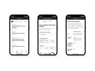 Financial app UI explorations