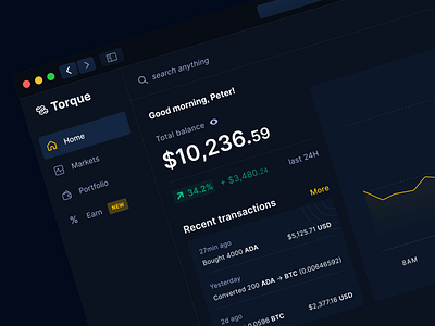 Crypto exchange dashboard