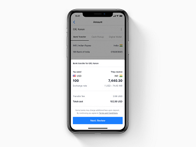iOS money transfer UI