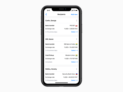 iOS money transfer UI by Peter Grochowski on Dribbble