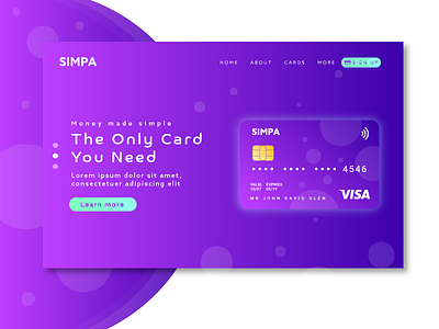 Simpa Finance Concept bankcard banking card finance gradient illustration landingpage purple ui ux visacard webdesign