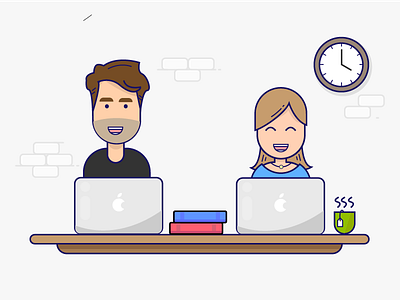 Me and my Girlfriend and business partner. character coffee computer create desk illustration laptop mac people tea web design work