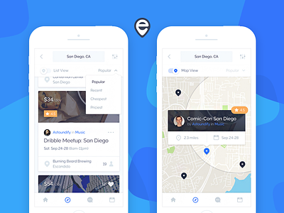 Eventify - Mobile app card design events icon interface ios listing location map mobile