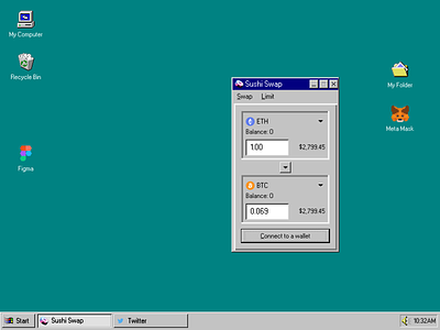 Convert crypto on Windows 95 btc crypto crypto exchange crypto swap eth swap ui ui concept ui design user interface windows 95