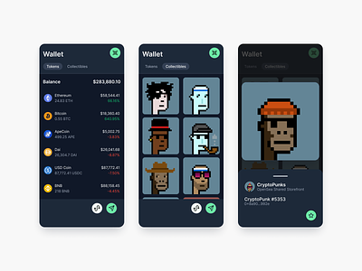 Another take on wallet UI collectibles crypto crypto wallet crypto wallet ui design nft tokens ui user interface ux ux designer wallet wallet ui