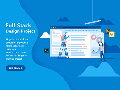 Full Stack Design Developer Project banner blue characer design full stack illustration photoshop portfolio design web design website