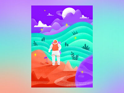 Spacewalk astronaut character design galaxy graphic illustration planets plant space stars universe
