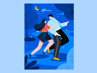 Running Couple 💑 character couple graphic illustration life moon night running
