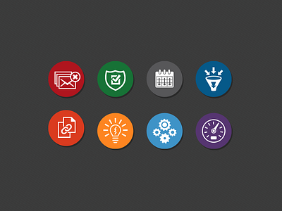 Icons for Gray Wolf Workflow armor bulb calendar email funnel gear icon light link meter shield speed