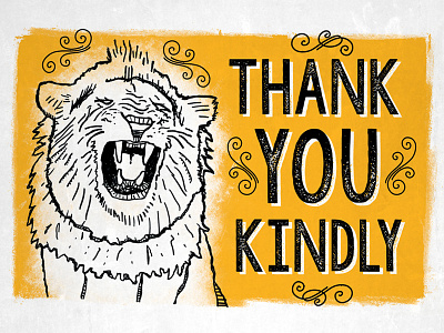 Thank You Kindly card grunge illustration lion ornaments thank you