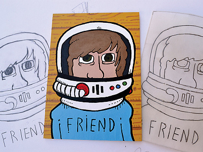 Brad Frost 5x7 acrylic friendly future grain helmet illustration painting space wood