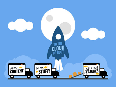 Launching New Features clouds development features launch moon rocket shipping truck web