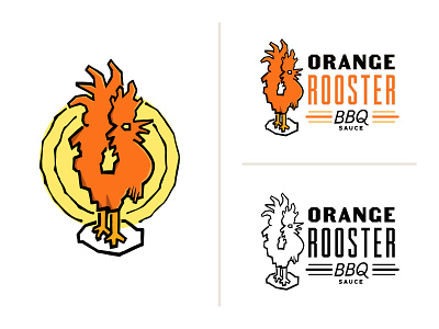 Orange Rooster BBQ Sauce bbq branding design draw icon illustration logo orange rooster sketch sun typography vector