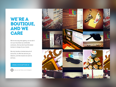 "Who we are" section clean gallery instagram ui web