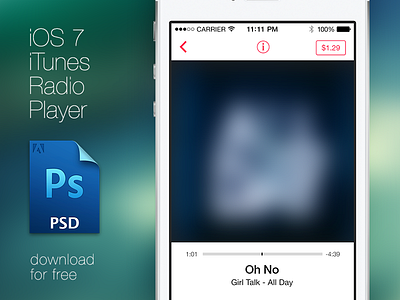 iTunes Radio Player Free PSD (Now with attachment) app clean ios ios7 free freebie photoshop psd resources template ui