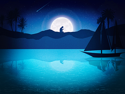 Debut Shot Midnight Prayer debut shot dribbble hello illustration invite islam midnight moonlight muslim prayer river stars