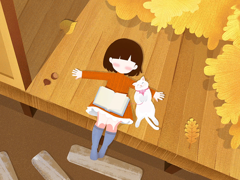 Autumn books cats chestnuts gif girls leaves stones trees yellow