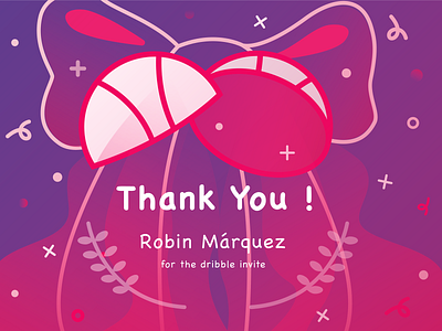 Thank you for the invite. 2d ball dribble first shot hello illustration invite perple pink thank you thanks