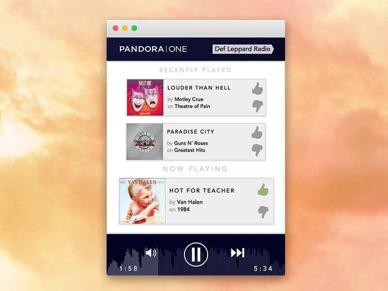 Pandora One Mini Player pandora music player cards audio desktop gradient navy