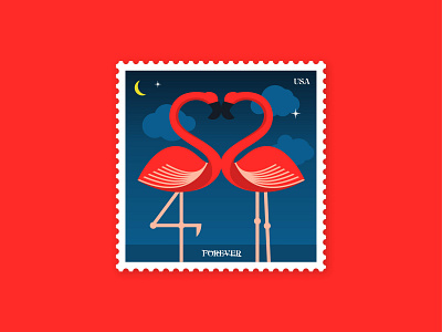 Valentine's Day Stamp design flamingo flamingos illustration postage postage stamp stamp stamps valentine valentine day valentines day