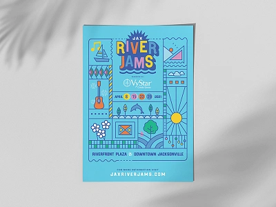 Jax River Jams Poster concert concert poster concerts in the park design gig poster guitar icon icons illustration music park poster poster design river thin line vector