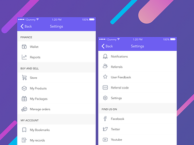 Settings app colors design gradient icons ios iphone modern screen settings sketch