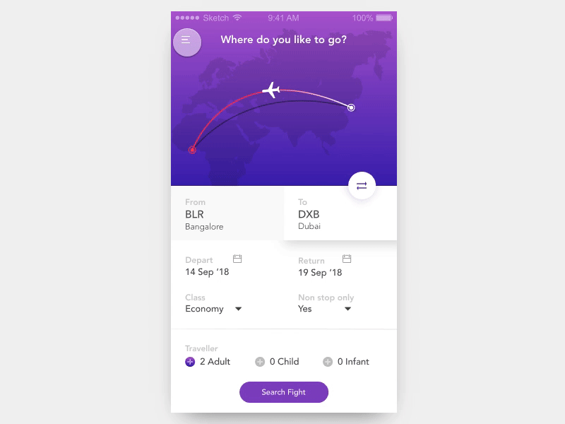 Flight Booking App app concept design flightbooking flights interaction invisionstudio iphone mobile prototype ticketbooking travel ui ux