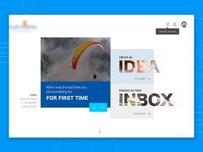 Idea Creation Banner banner blue create new idea home page banner idea idea creation ui user interface web header web page