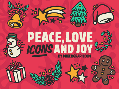 Peace, Love, Icons and Joy artwork christmas flat free free backgrounds graphic graphic art icon icons icons design icons set illustration ornament resources vector vector artwork