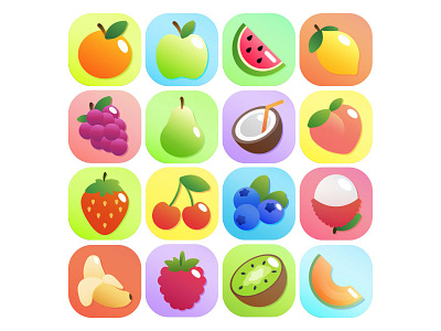 Fruits Icon Set colorful fruits game icon illustration set