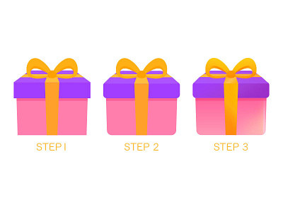 Gift icon, step by step colorful flat design game icon process step