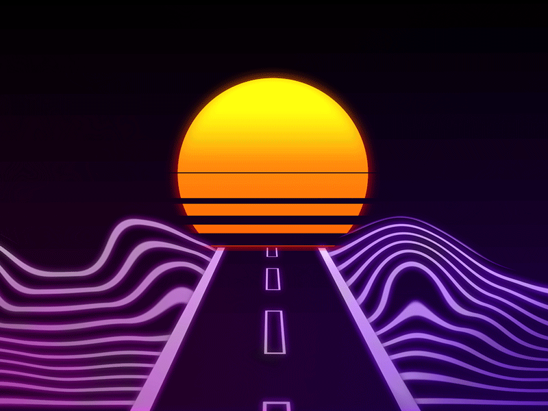 Synth Wave after effecs animation motion motion graphics mountains neon street stroke sun synthwave vaporwave