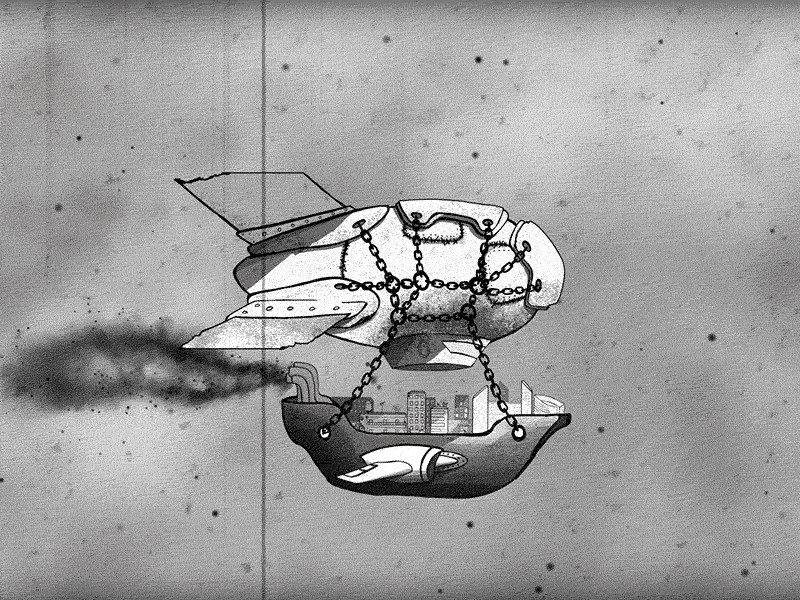Zeppelin SteamPunk aftereffects blackandwhite cartoon draw fly motion motiongraphics old shadesofgray steampunk zeppelin