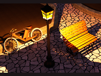 Steampunk Square Night 3d 3d art 3dmodeling bike illustration light night square steam punk