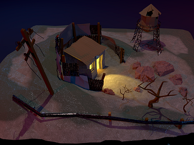 Low Poly Post Apocalyptic Cabin - Angle 2