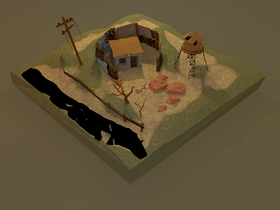 Low Poly Post Apocalyptic Cabin Day Time 3d 3d art 3d artist art artist b3d blender blender 3d low poly lowpolyart render