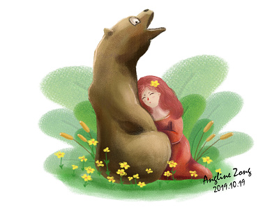 bear and girl illustration