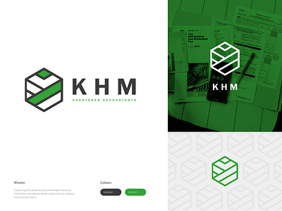 KHM Logo accountant brand design brand identity company logo corporate identity design green greens hexagon icons letters logo design modern design shapes