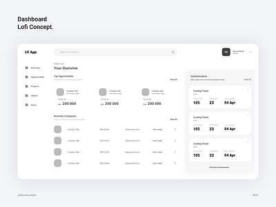 Dashboard Low Fidelity Concept