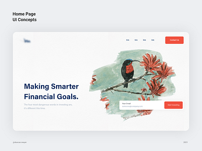 Home Page Concept Version 01 birds blues brush strokes concept coral tree finiace goals home page investing large headings mainpage modern design ui ui concept uiux watercolor watercolour website concept website design