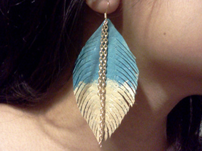 Feather Leather Earrings diy fashion fashion design feather gold handmade jewelry leather earrings product design turquoise