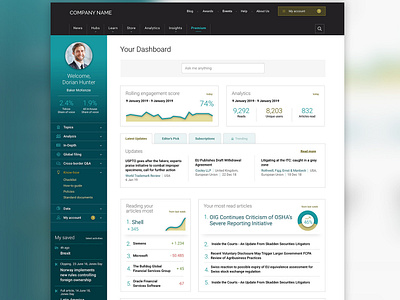 Dashboard for Premium Section of Website admin articles dashboad data infographics interface design landingpage my account navigation premium side nav stats tabs ui design ux design website