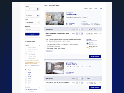 Hotel Booking - Availability Search for Hotel Rooms accordion availability booking checkbox fields filter hospitality hotel hotel booking interface menu rates room booking search search results tools ui design uidesign userinterface ux design