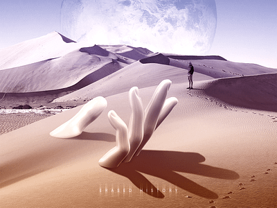 ERASED HISTORY art beige blue desert digital digital art hand history illustration inspiration man minimal mountains planet realm sand sky surrealism trend