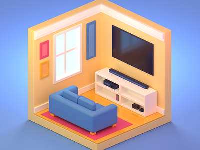 Isometric Living Room 3d blender illustration